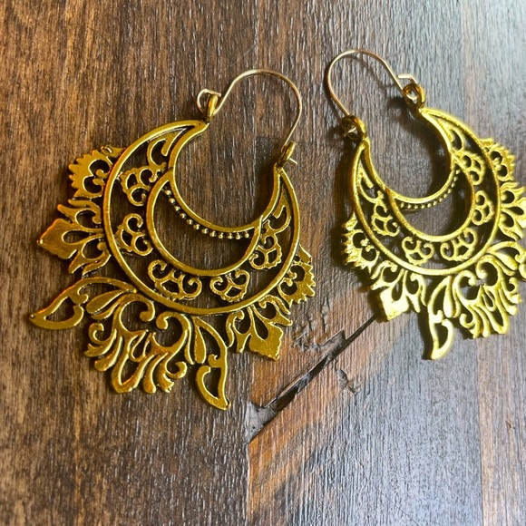 Gold Floral Hoop Earrings - Picture 2 of 5